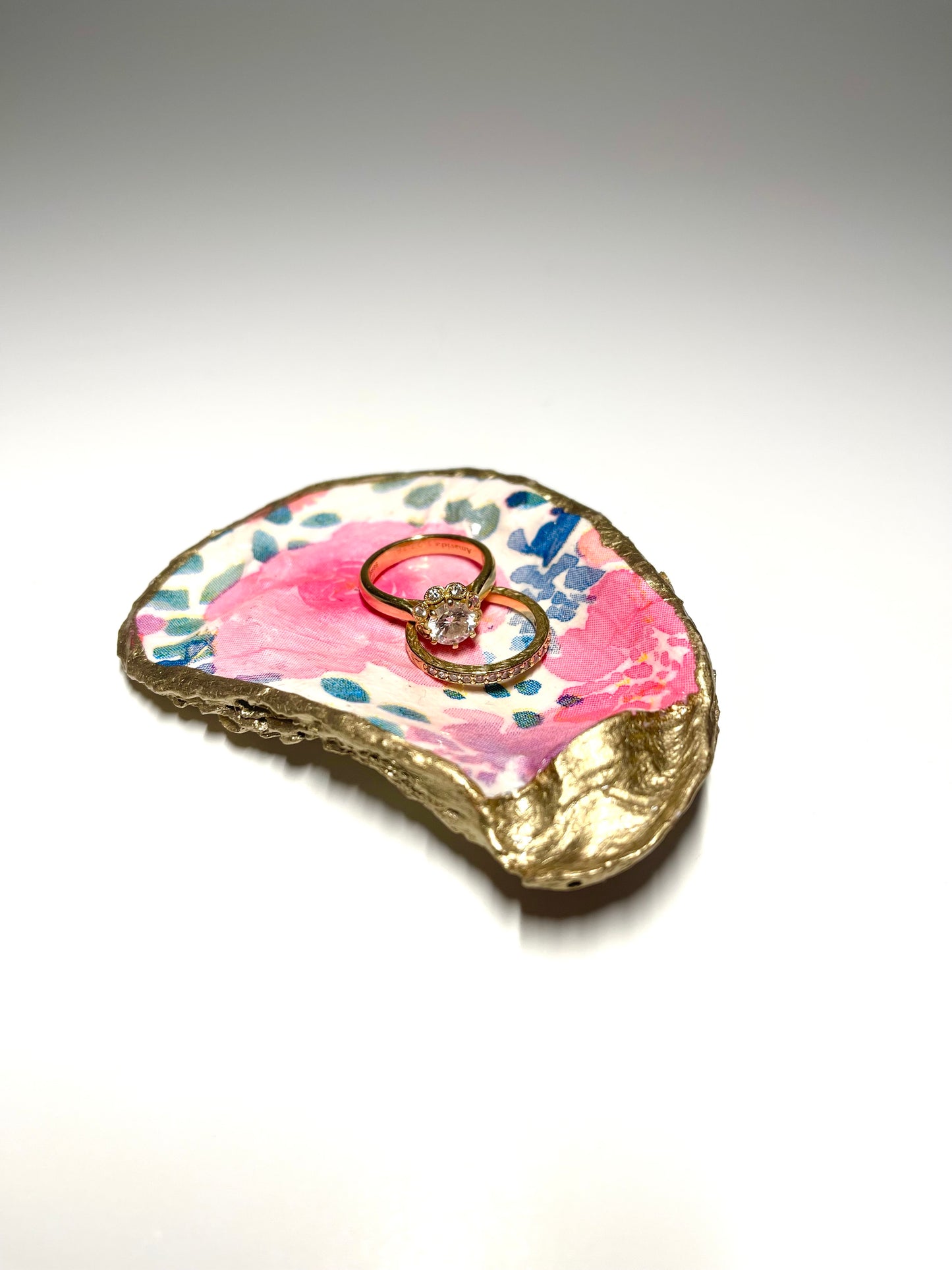 Pink Abstract Floral Oyster Shell Jewelry Dish