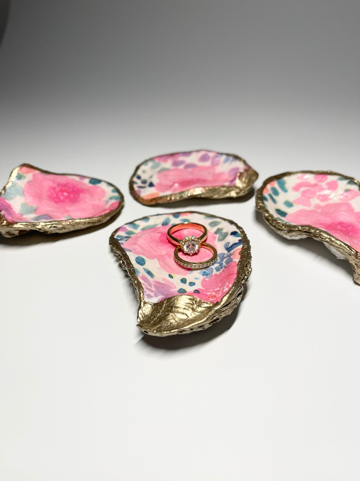 Pink Abstract Floral Oyster Shell Jewelry Dish