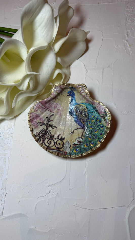 Peacock Scallop Shell Ring Dish
