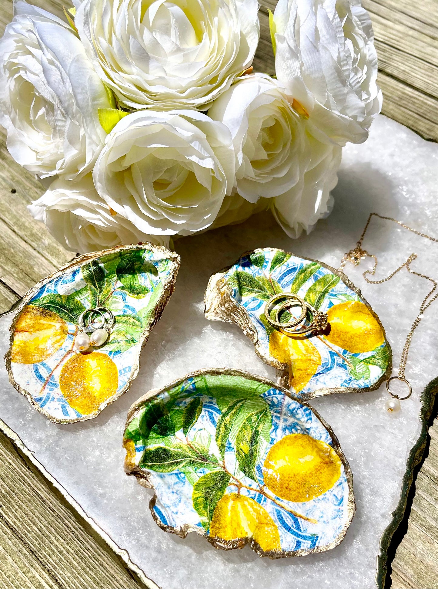 Mediterranean Lemon Oyster Shell Jewelry Dish