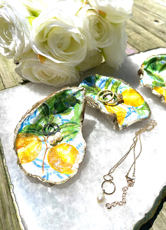 Mediterranean Lemon Oyster Shell Jewelry Dish