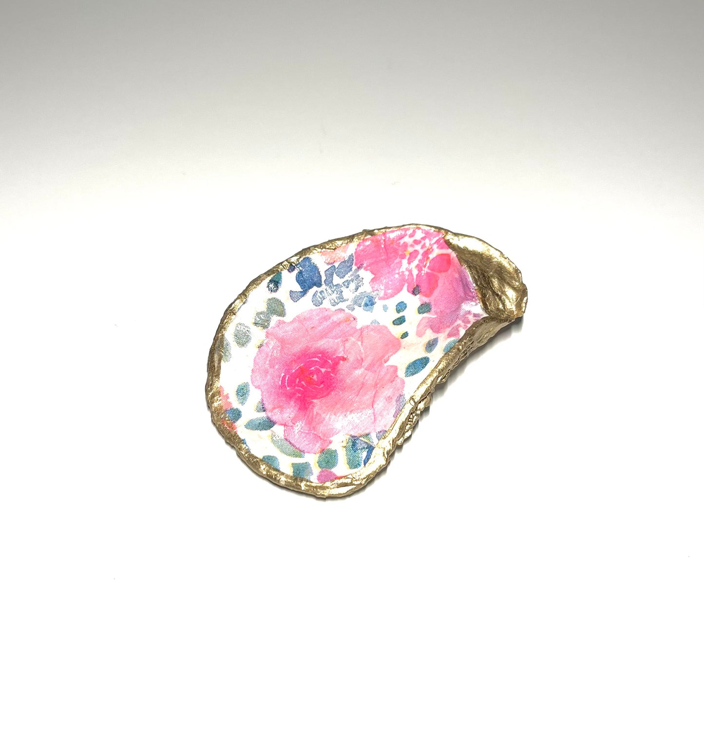 Pink Abstract Floral Oyster Shell Jewelry Dish